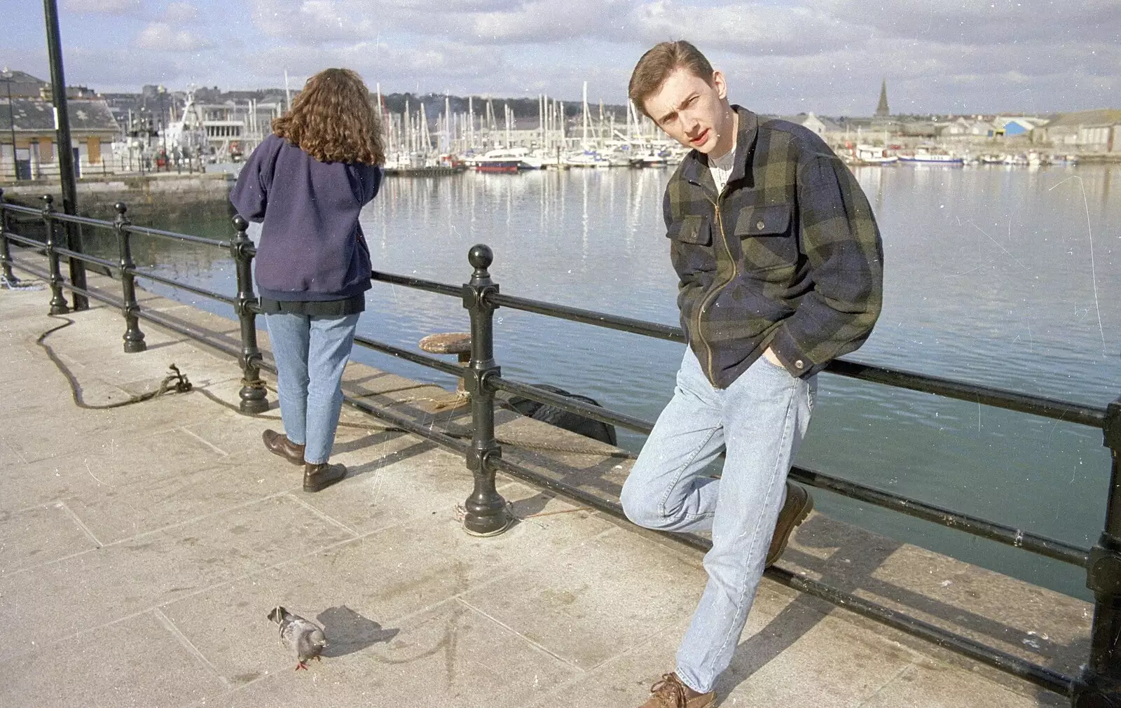 Vicky and Andrew, down on the Barbican, from Uni: A CISU Trip To Plymouth, Devon - 16th March 1996