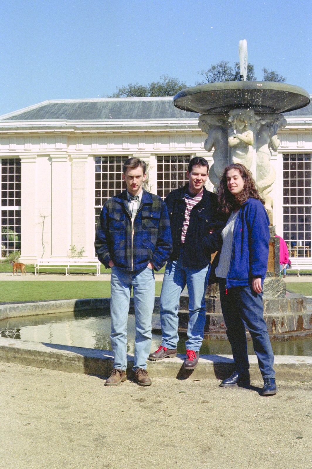 Andrew, Russell and Vicky outside the Orangery  from Uni: A CISU Trip To Plymouth, Devon - 16th March 1996