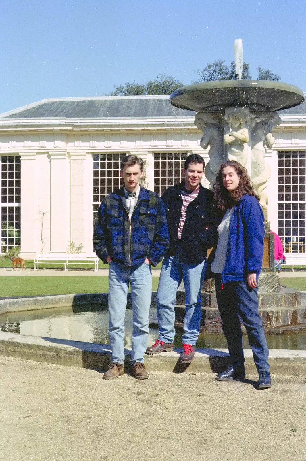 Andrew, Russell and Vicky outside the Orangery , from Uni: A CISU Trip To Plymouth, Devon - 16th March 1996