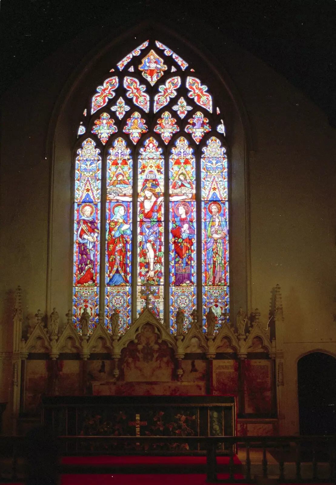 Stained glass in Lavenham church, from Mother and Mike Visit, Lavenham, Suffolk - 14th April 1996