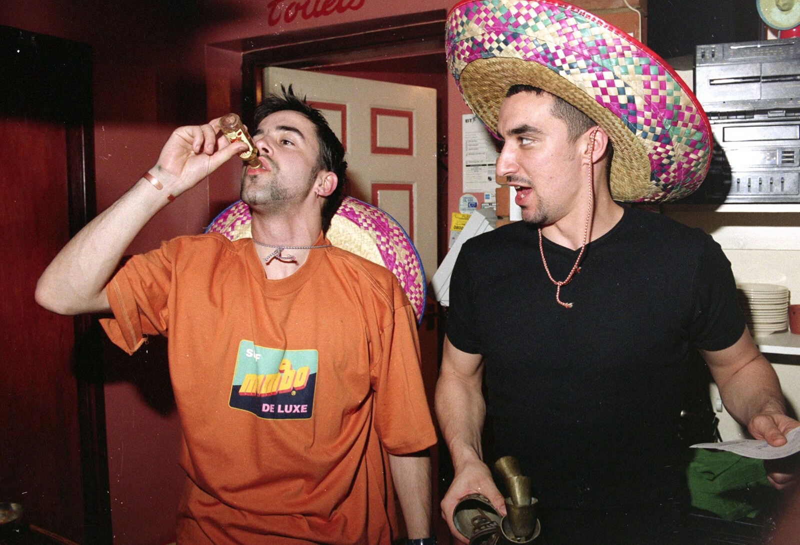 CISU, Los Mexicanos and the Inflatable Woman, Ipswich, Suffolk - 25th April 1996: Trev drinks a shot of Tequila - with the worm