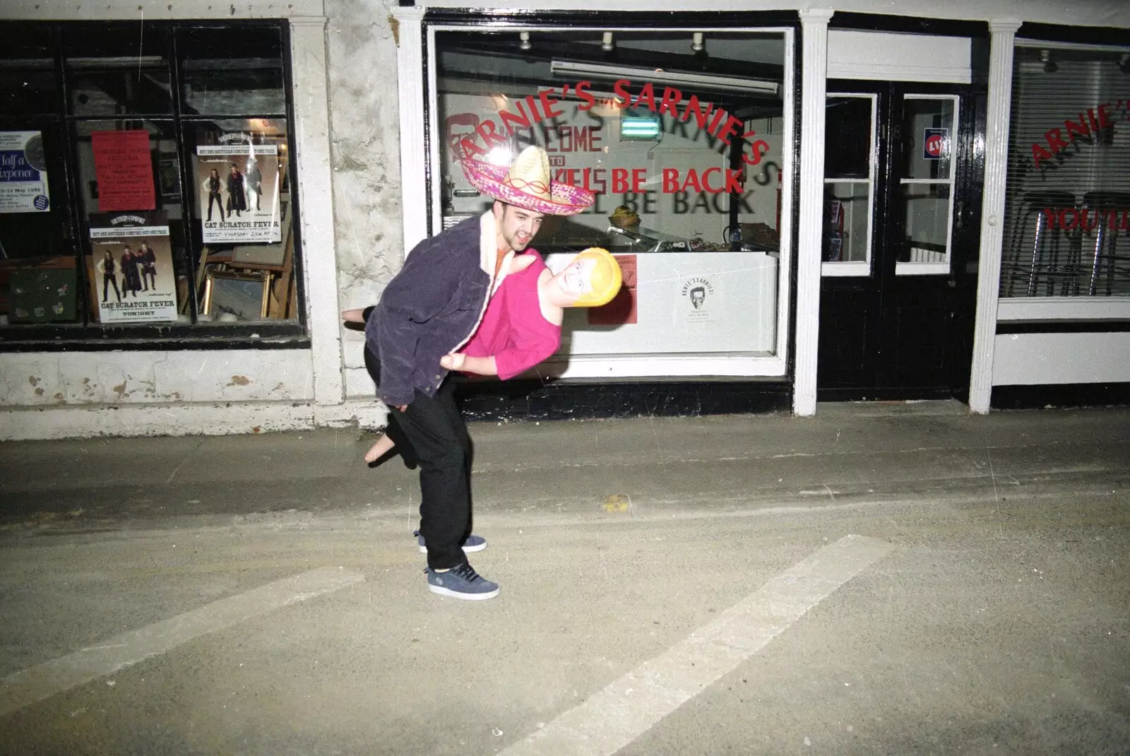 Trev and the plastic fantastic outside 'Arnie's Sarnies' on St. Nicholas Street, from CISU, Los Mexicanos and the Inflatable Woman, Ipswich, Suffolk - 25th April 1996