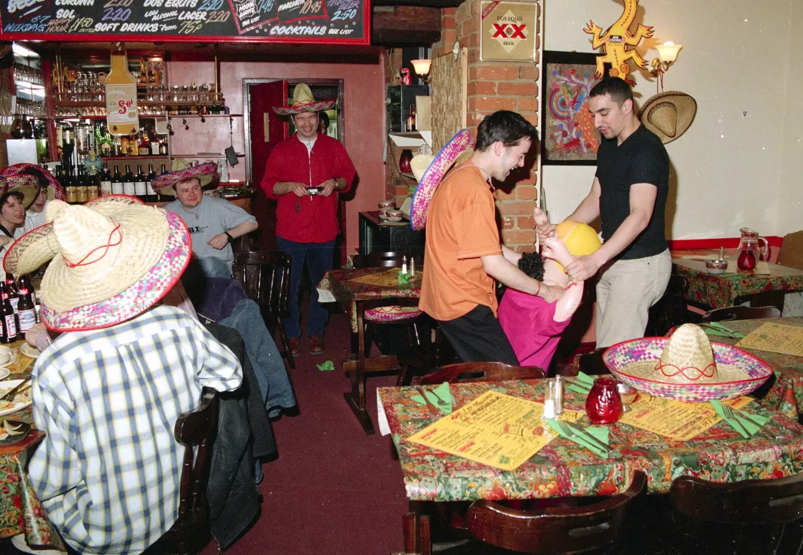 Inflatable doll action in the Mexican, from CISU, Los Mexicanos and the Inflatable Woman, Ipswich, Suffolk - 25th April 1996