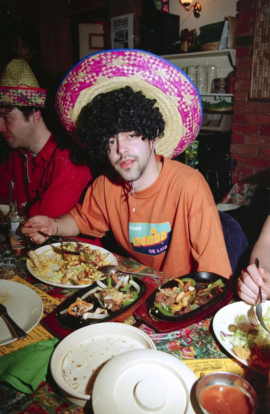 Trev sports a wig, from CISU, Los Mexicanos and the Inflatable Woman, Ipswich, Suffolk - 25th April 1996