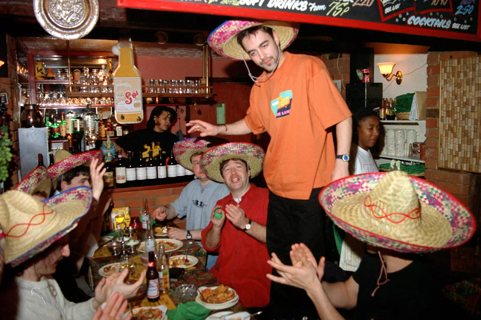 Trev tries to do something standing on a chair, from CISU, Los Mexicanos and the Inflatable Woman, Ipswich, Suffolk - 25th April 1996