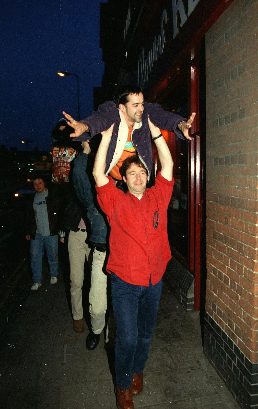 Trev swims past Clown's Restaurant on Falcon Street in Ipswich, from CISU, Los Mexicanos and the Inflatable Woman, Ipswich, Suffolk - 25th April 1996