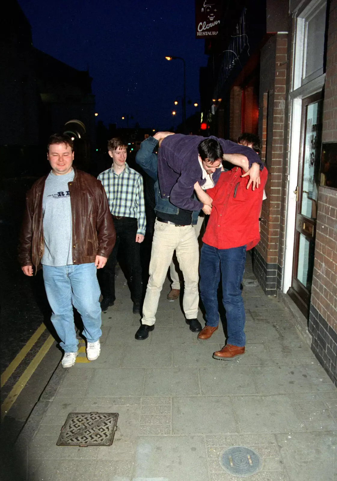 Trev is carried down the road, from CISU, Los Mexicanos and the Inflatable Woman, Ipswich, Suffolk - 25th April 1996