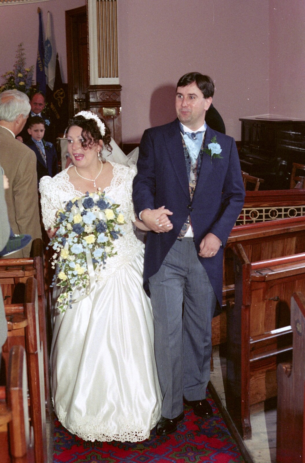 Riki's Wedding, Treboeth, Swansea - 7th May 1996: Riki and his new wife walk down the aisle