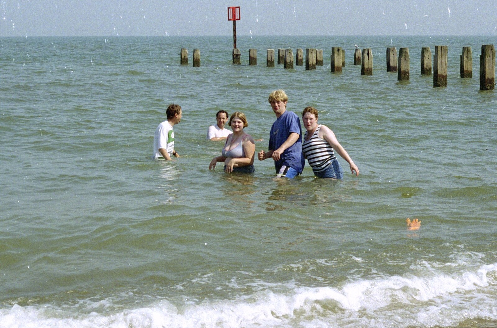 More of Apple, DH, Helen, Paul and Sally in the sea from The First BSCC Bike Ride to Southwold, Suffolk - 10th June 1996