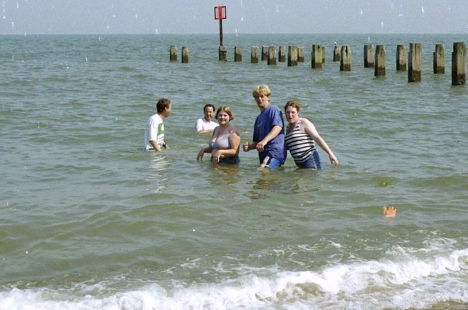 More of Apple, DH, Helen, Paul and Sally in the sea, from The First BSCC Bike Ride to Southwold, Suffolk - 10th June 1996