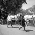 The coach and four enters the pub car park, The Norwich Union Mail Coach Run, The Swan Inn, Brome - 15th June 1996