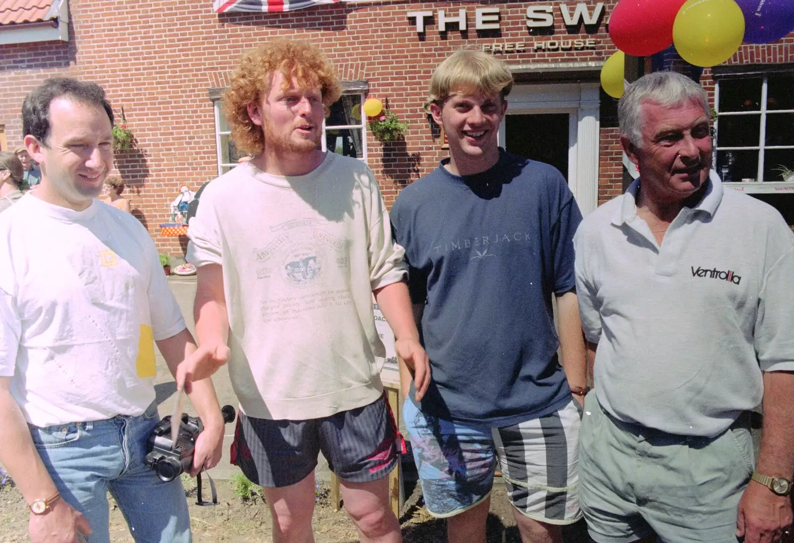 DH, Wavy, Paul and Colin, from The Norwich Union Mail Coach Run, The Swan Inn, Brome - 15th June 1996