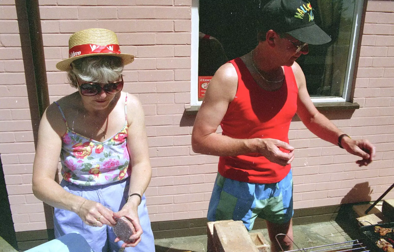 Spammy and John Willy are on the barbeque, from The Norwich Union Mail Coach Run, The Swan Inn, Brome - 15th June 1996