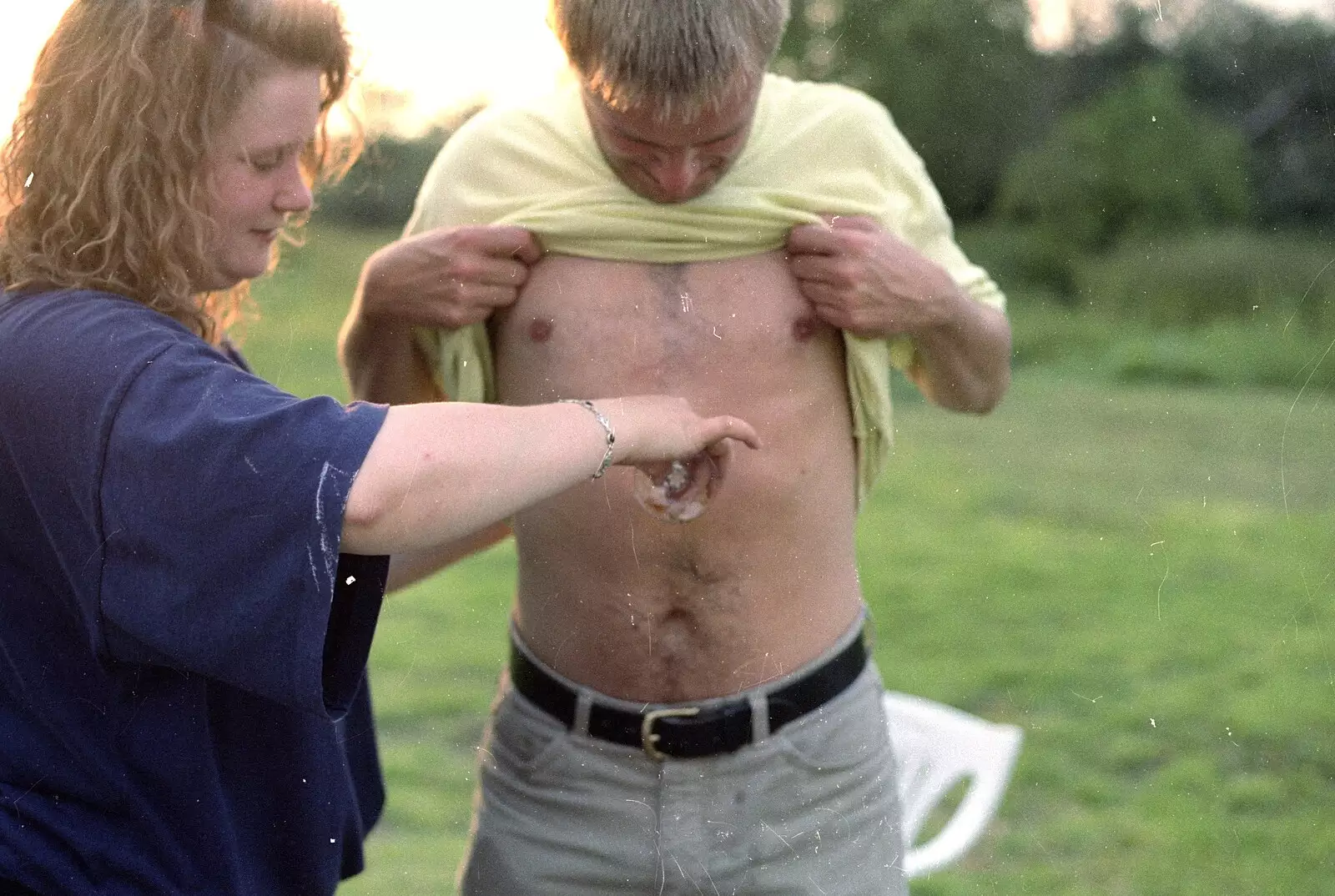 Pauline applies a flaming brandy glass, from DH's Barbeque at The Swan Inn, Brome, Suffolk - July 14th 1996