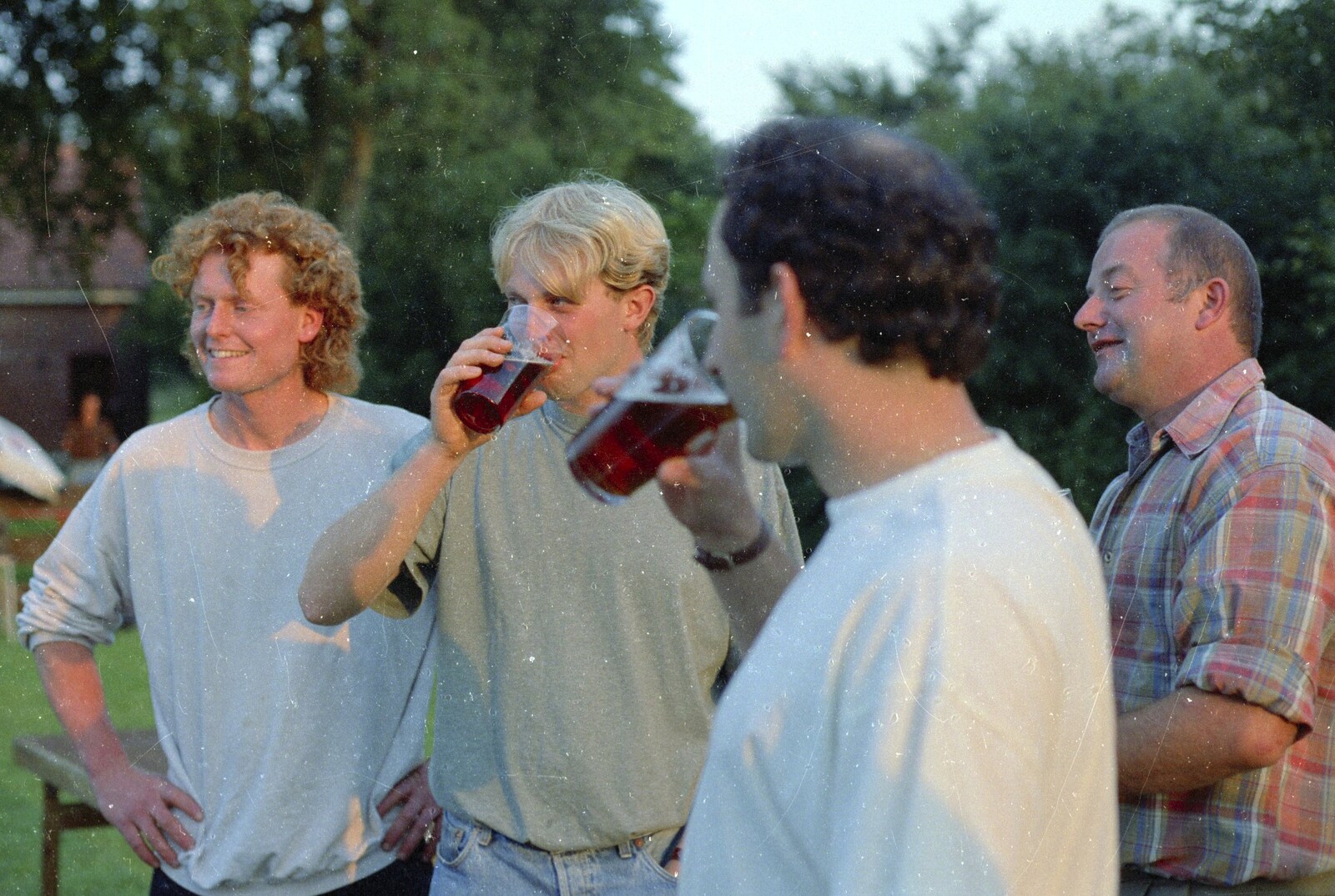 The boys drink ale from DH's Barbeque at The Swan Inn, Brome, Suffolk - July 14th 1996