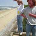 DH points at the sea, as Wavy laughs, A Brome Swan Trip to Wimereux, France - 20th June 1996