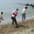 John, Bill, Wavy and Ninja M hurl stones in to the sea, A Brome Swan Trip to Wimereux, France - 20th June 1996