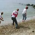 John, Bill, Wavy and Ninja M hurl stones, A Brome Swan Trip to Wimereux, France - 20th June 1996