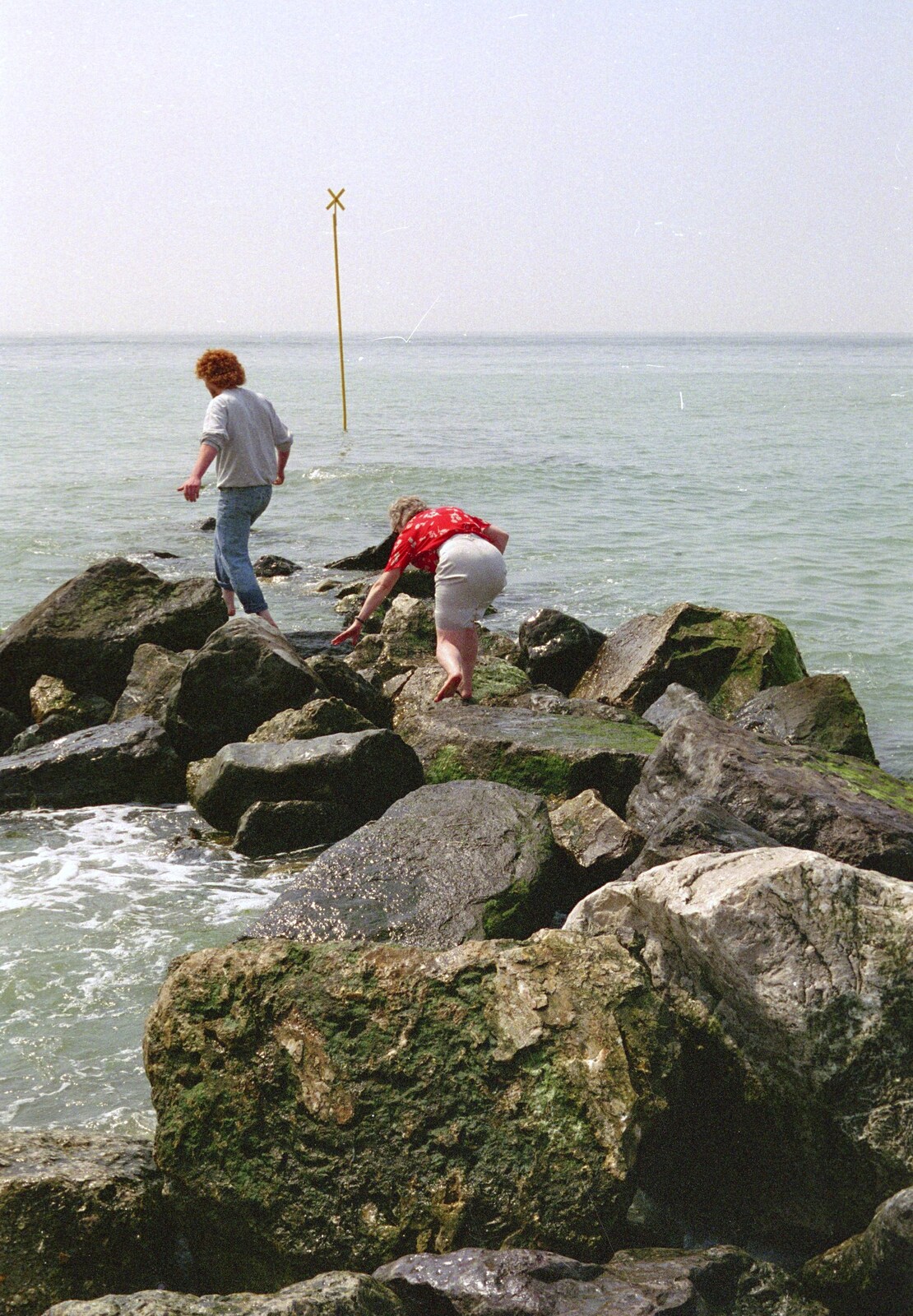 Wavy and Spam climb out on a groyne from A Brome Swan Trip to Wimereux, France - 20th June 1996