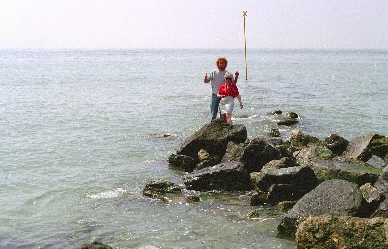 Wavy and Spammy on a groyne, from A Brome Swan Trip to Wimereux, France - 20th June 1996