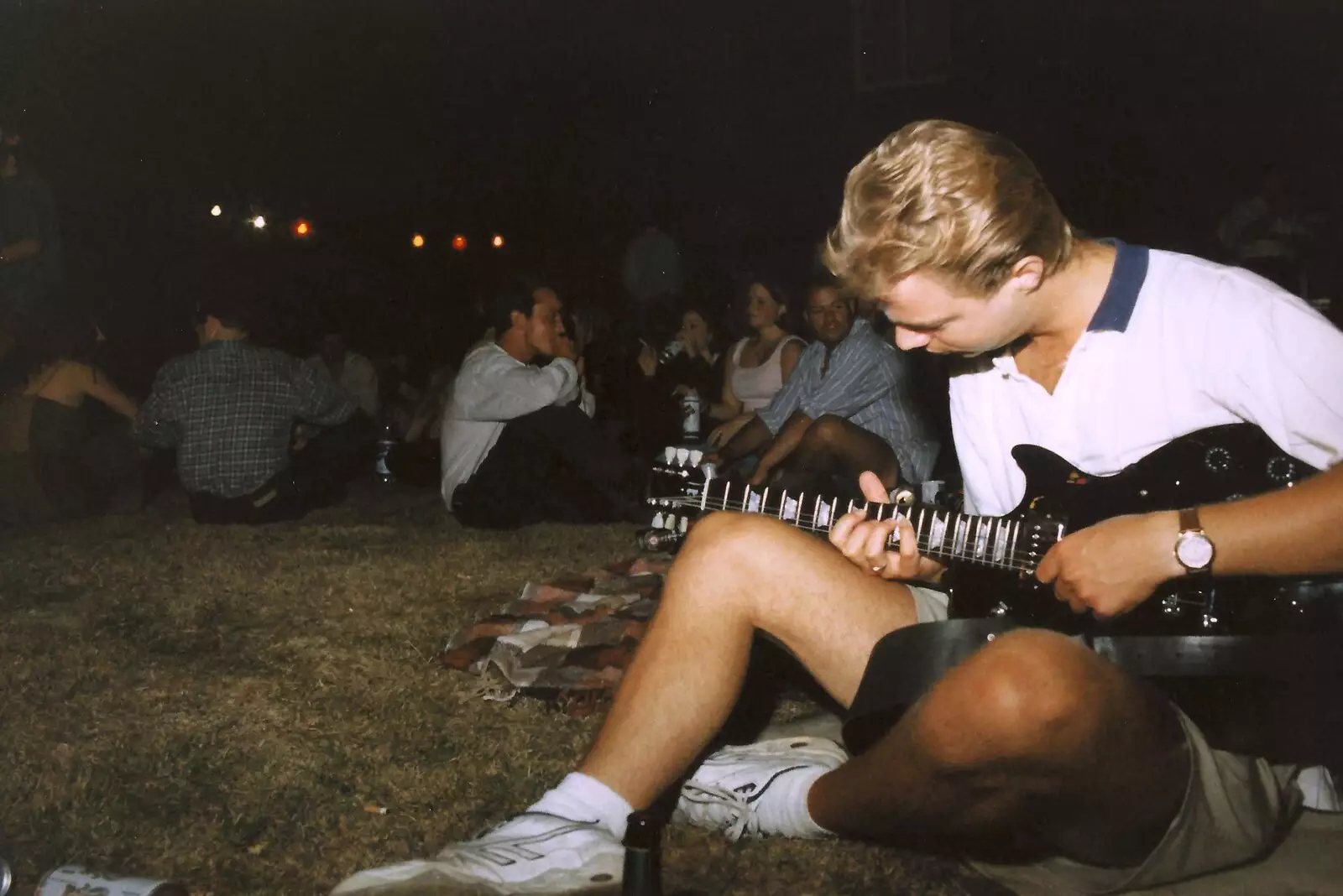 Simon Morris twangs on a guitar, from Sean's ElstedBury Festival, Elsted, West Sussex - 12th July 1996