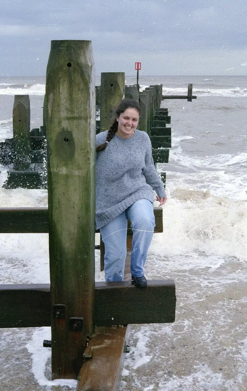 Samantha on a groyne, from The BSCC Does Le Shuttle, and a CISU Party at Andrew's, Saint-Omer and Ipswich - 3rd August 1996