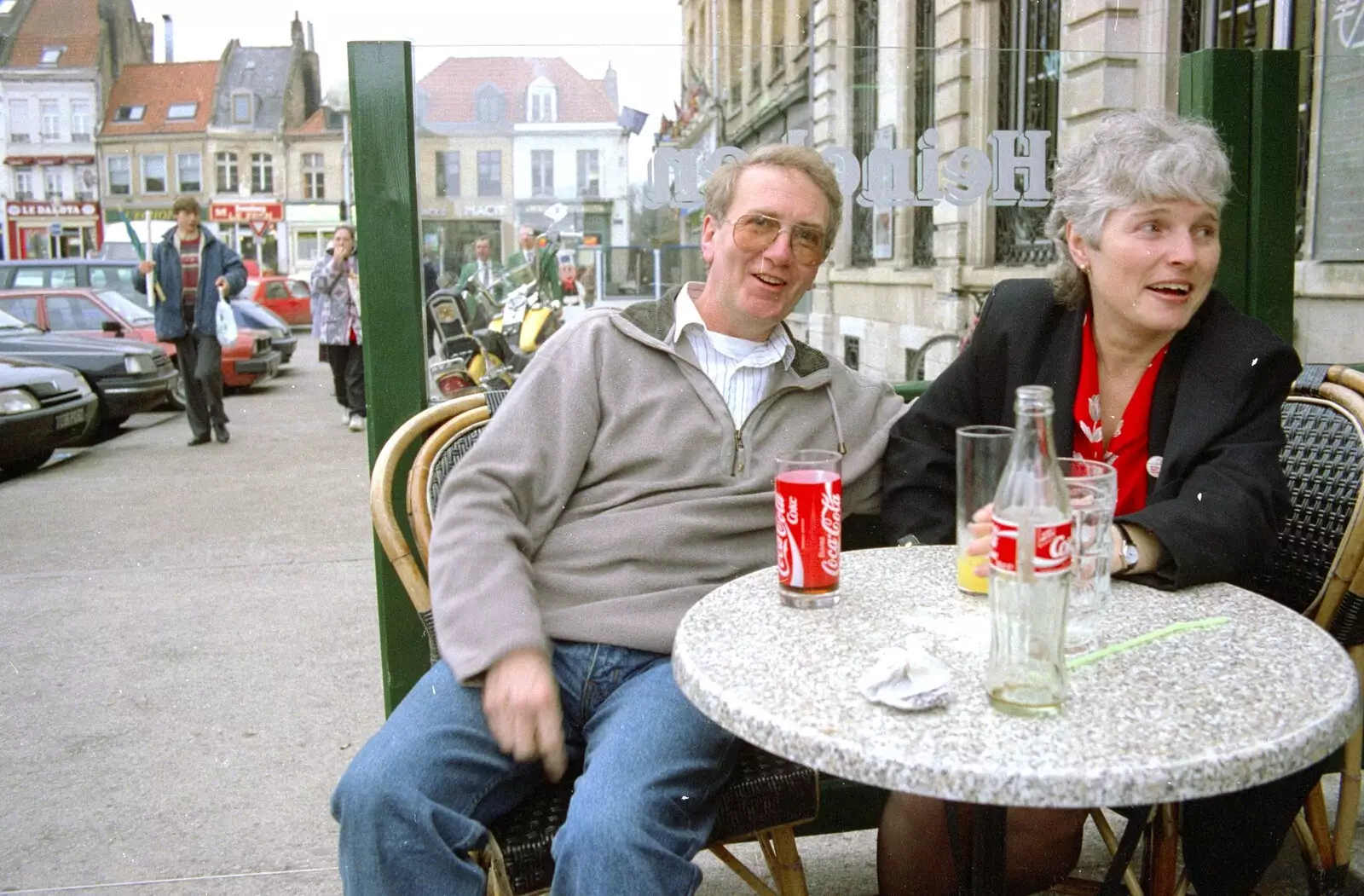 John and Spam on the Place du Maréchal Foch, from The BSCC Does Le Shuttle, and a CISU Party at Andrew's, Saint-Omer and Ipswich - 3rd August 1996