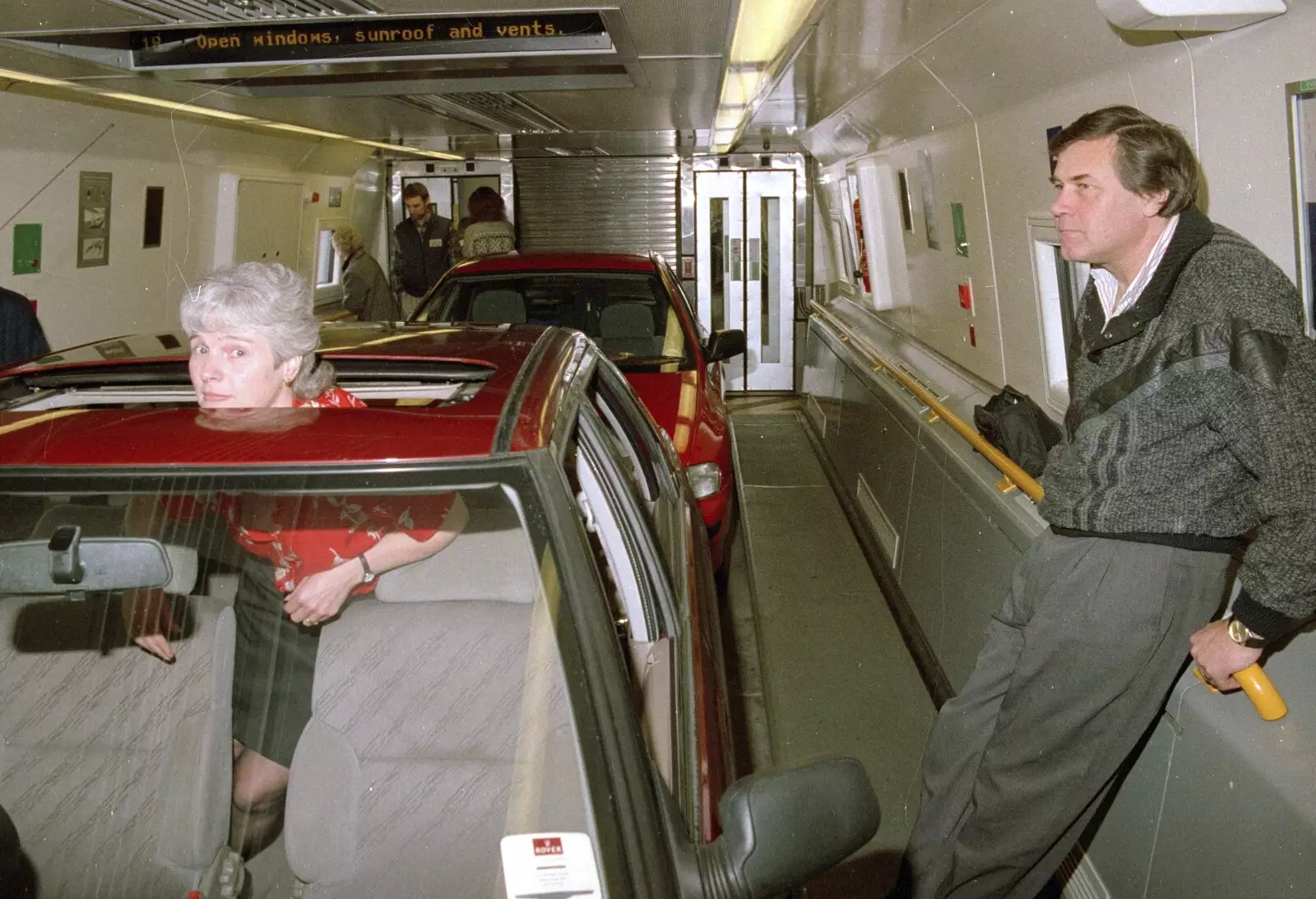 Spammy sticks her head out of the sunroof, from The BSCC Does Le Shuttle, and a CISU Party at Andrew's, Saint-Omer and Ipswich - 3rd August 1996