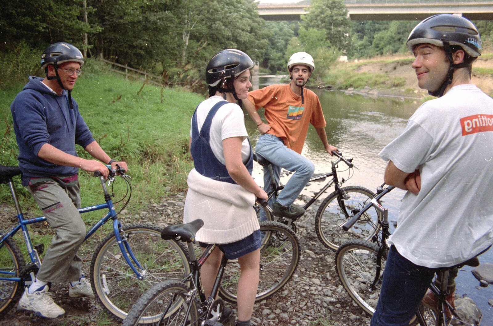 CISU Hang Around Keswick and The Briars, Cumbria - 16th September 1996: Dougie, Gail, Trev and Tim by a river