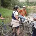 Dougie, Gail, Trev and Tim by a river, CISU At Low Briery, Keswick, Cumbria - 18th September 1996