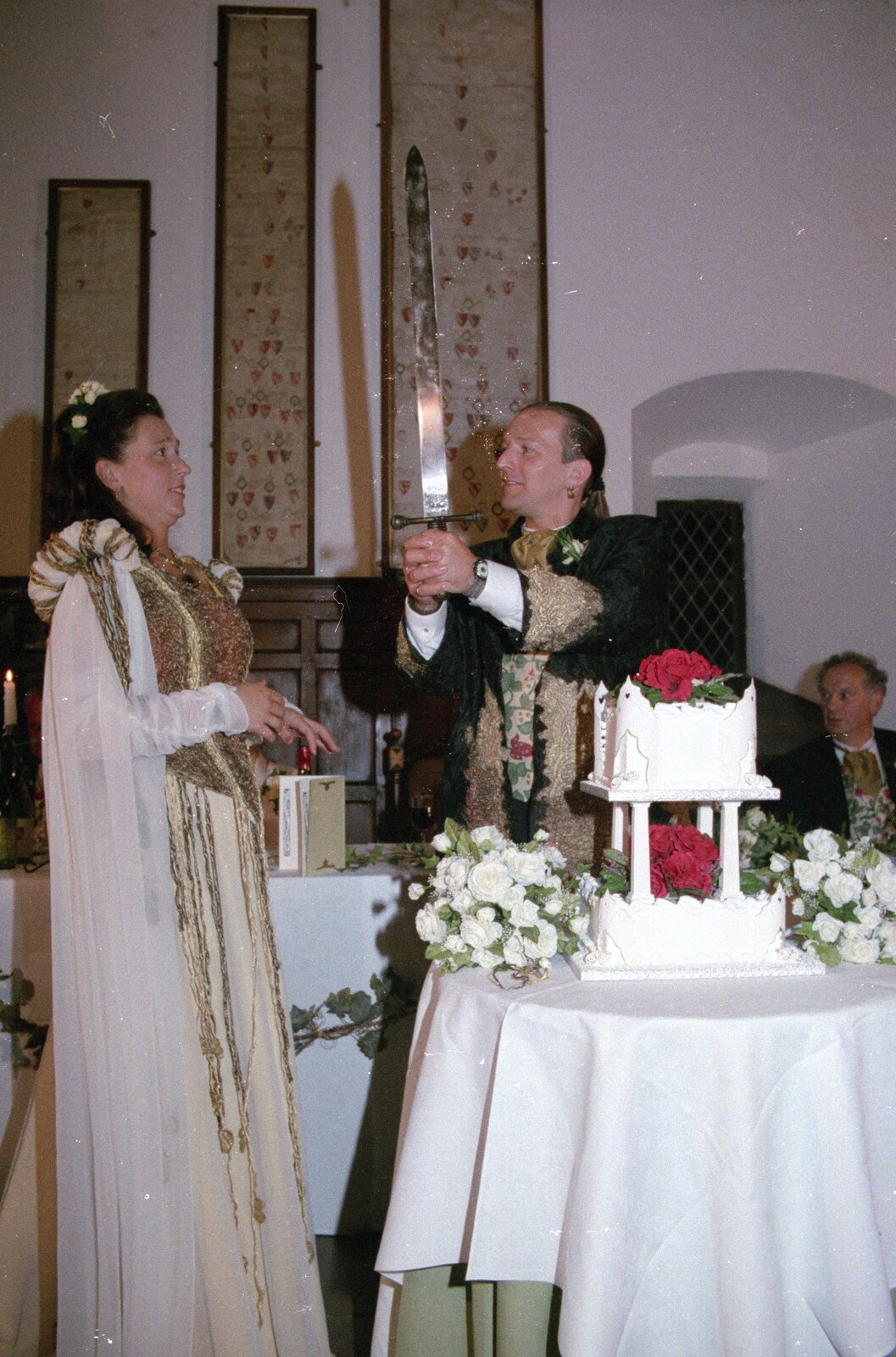Stuart and Sarah's CISU Wedding, Naworth Castle, Brampton, Cumbria - 21st September 1996: Stuart weilds a large sword around