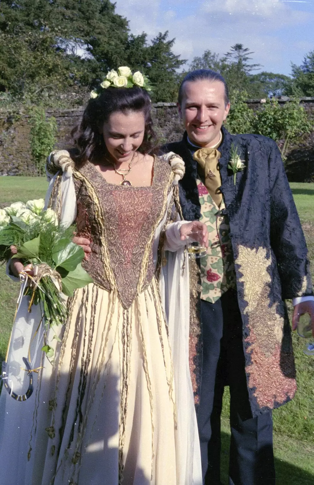 Sarah and Stuart in the garden, from Stuart and Sarah's CISU Wedding, Naworth Castle, Brampton, Cumbria - 21st September 1996