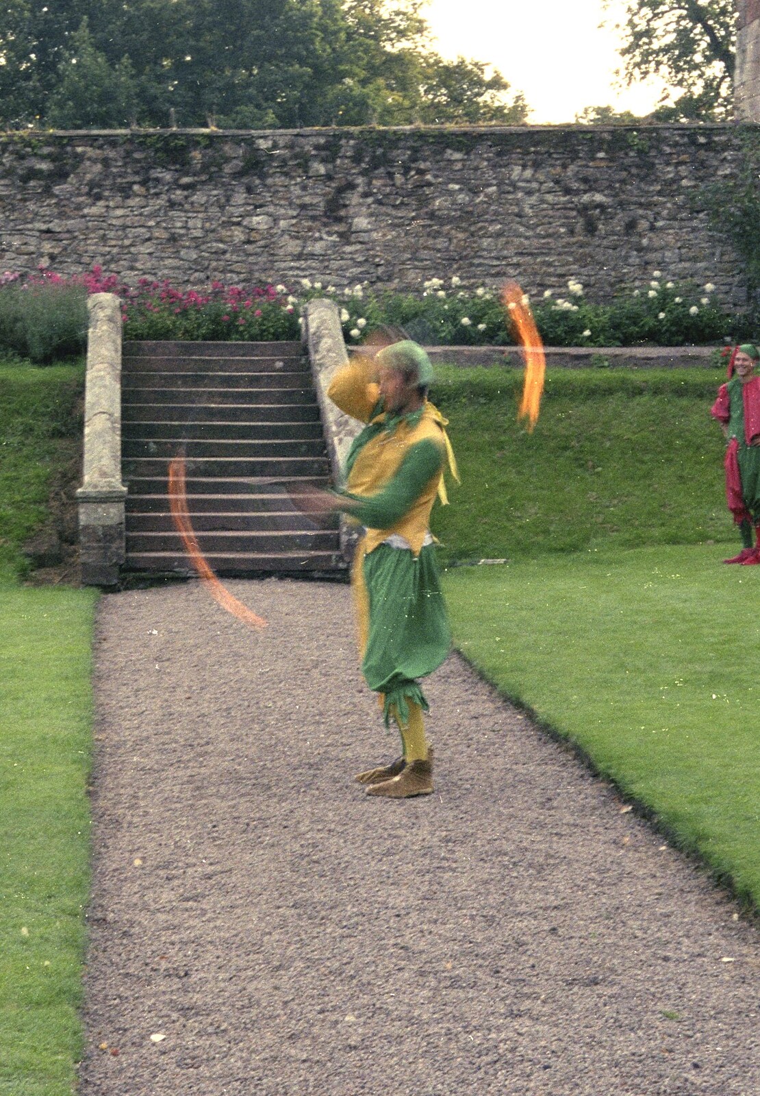 Stuart and Sarah's CISU Wedding, Naworth Castle, Brampton, Cumbria - 21st September 1996: A jester does some juggling with flames