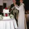 Slicing into cake with a massive sword, Stuart and Sarah's CISU Wedding, Naworth Castle, Brampton, Cumbria - 21st September 1996