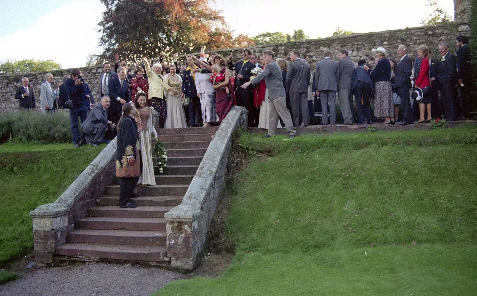 A confetti moment, from Stuart and Sarah's CISU Wedding, Naworth Castle, Brampton, Cumbria - 21st September 1996