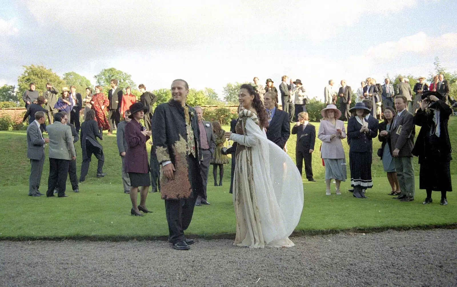 Stuart and Sarah model their threads in the garden, from Stuart and Sarah's CISU Wedding, Naworth Castle, Brampton, Cumbria - 21st September 1996