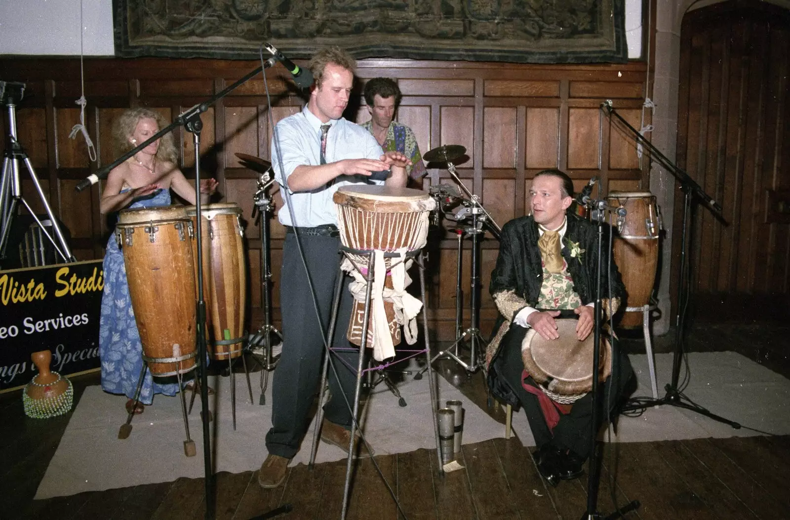 Stuart helps out with drums, from Stuart and Sarah's CISU Wedding, Naworth Castle, Brampton, Cumbria - 21st September 1996