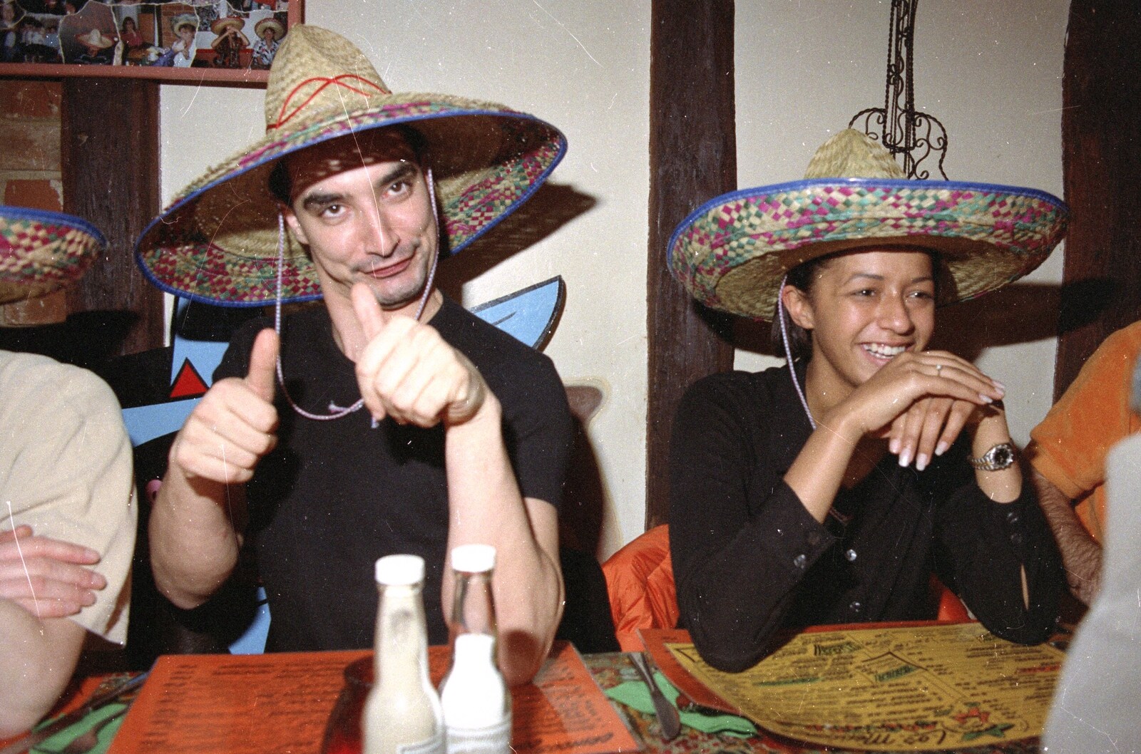 A CISU Night at Los Mexicanos Restaurant, Ipswich - 15th December 1996: Orhan gives a thumbs up, as Natalie has a laff