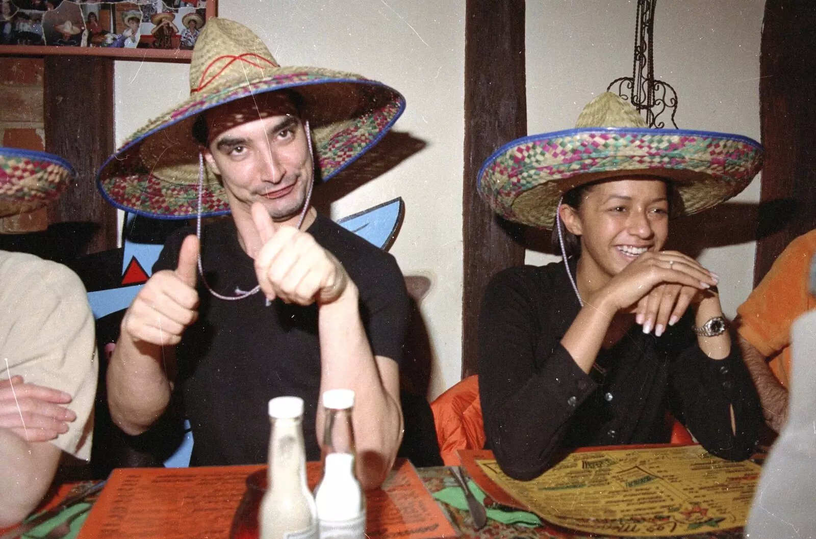 Orhan gives a thumbs up, as Natalie has a laff, from A CISU Night at Los Mexicanos Restaurant, Ipswich - 15th December 1996