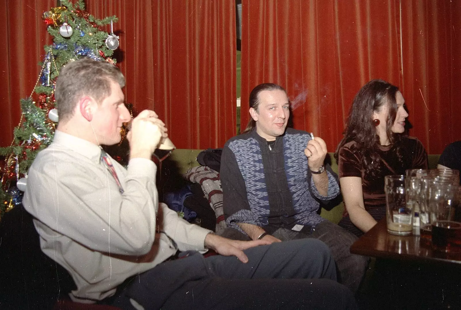 Jon, Stuart and Sarah, from A CISU Night at Los Mexicanos Restaurant, Ipswich - 15th December 1996