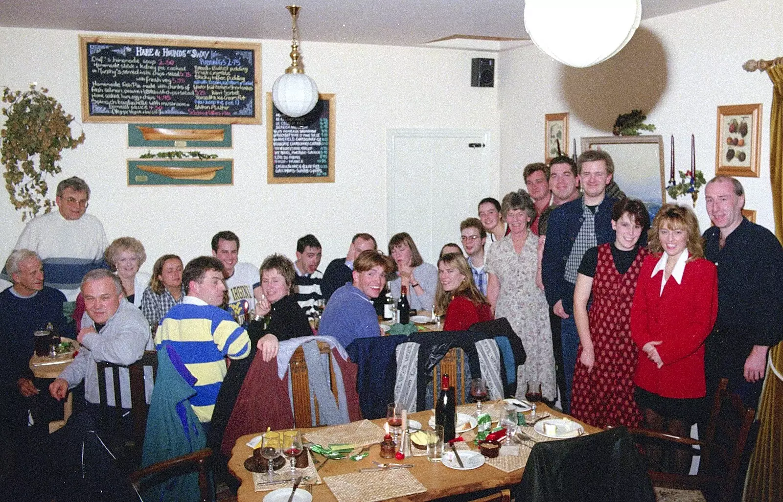 Nosher joins in the group photo, from Hamish's Thirtieth Birthday, Hare and Hounds, Sway, Hampshire - 19th December 1996