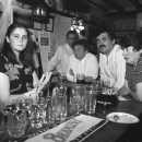 Sylvie, Claire (with Marigold glove), Ian P, Nana, Ray and Eileen at the bar