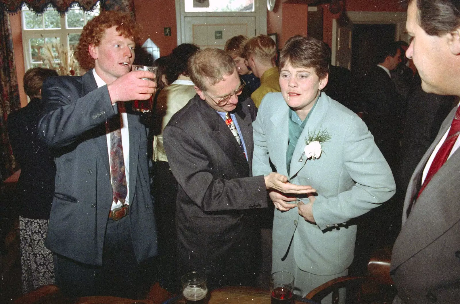 Pippa gets some sort of boob adjustment, from The Brome Swan at Graham and Pauline's Wedding, Gissing Hall, Norfolk - 28th April 1997