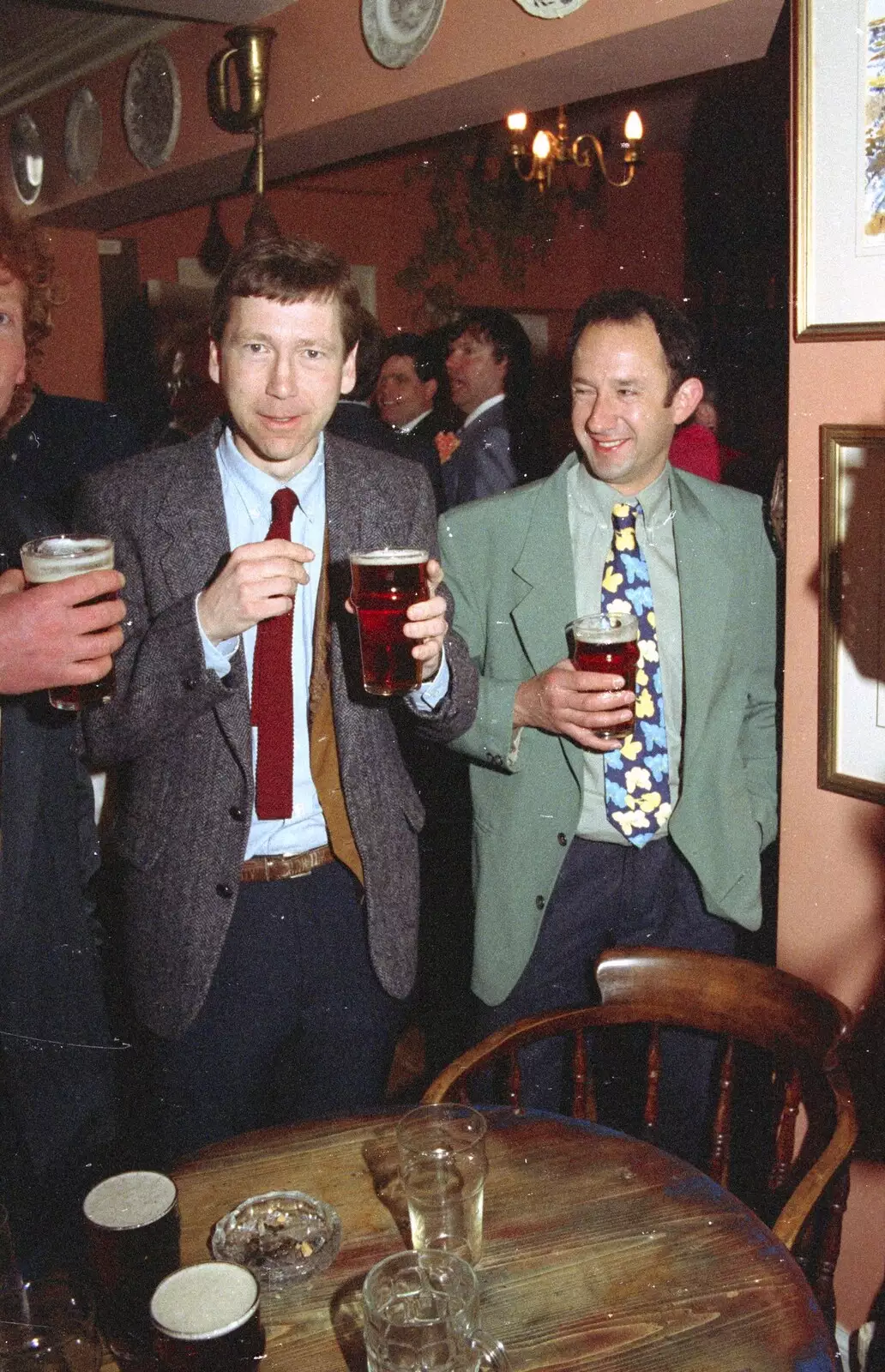 Wavy, Apple and DH in the bar, from The Brome Swan at Graham and Pauline's Wedding, Gissing Hall, Norfolk - 28th April 1997