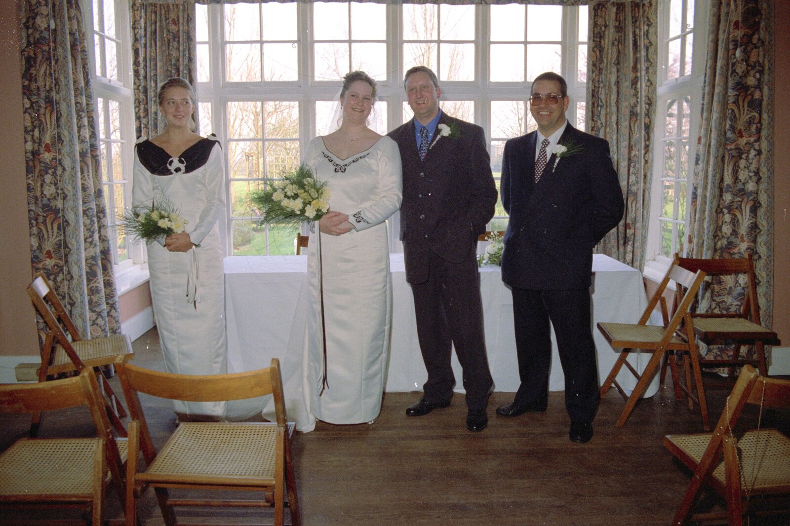 Helen, Pauline, Graham and Roger from The Brome Swan at Graham and Pauline's Wedding, Gissing Hall, Norfolk - 28th April 1997
