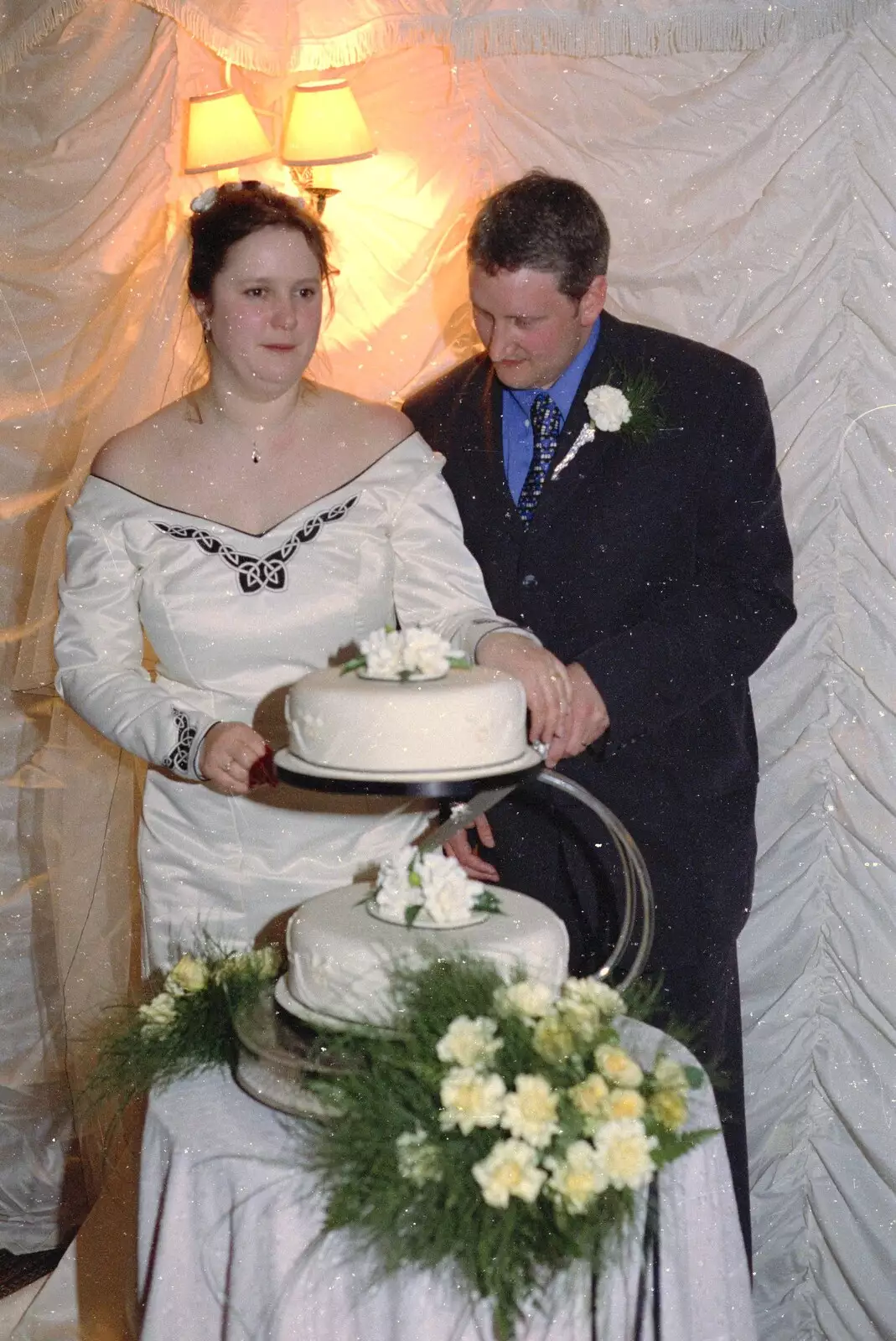 Pauline, Graham and the cake, from The Brome Swan at Graham and Pauline's Wedding, Gissing Hall, Norfolk - 28th April 1997