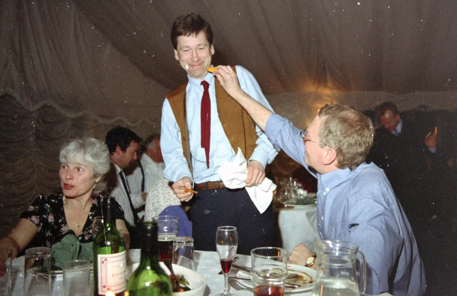 John Willy thrusts a carrot at Apple, from The Brome Swan at Graham and Pauline's Wedding, Gissing Hall, Norfolk - 28th April 1997