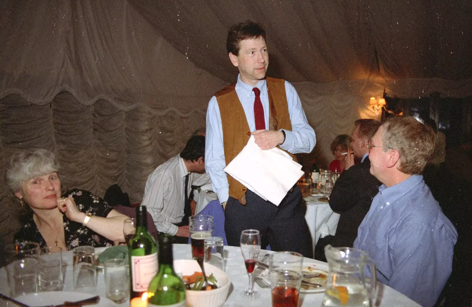 Apple waves a serviette around, from The Brome Swan at Graham and Pauline's Wedding, Gissing Hall, Norfolk - 28th April 1997