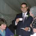 Roger has a coffee, The Brome Swan at Graham and Pauline's Wedding, Gissing Hall, Norfolk - 28th April 1997