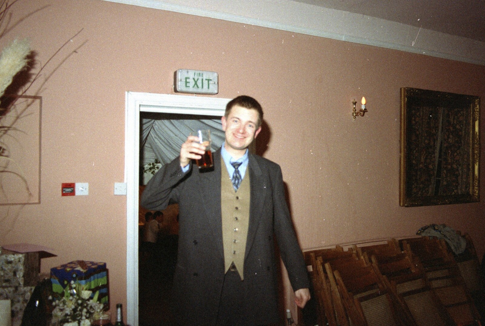 Nosher raises a glass from The Brome Swan at Graham and Pauline's Wedding, Gissing Hall, Norfolk - 28th April 1997